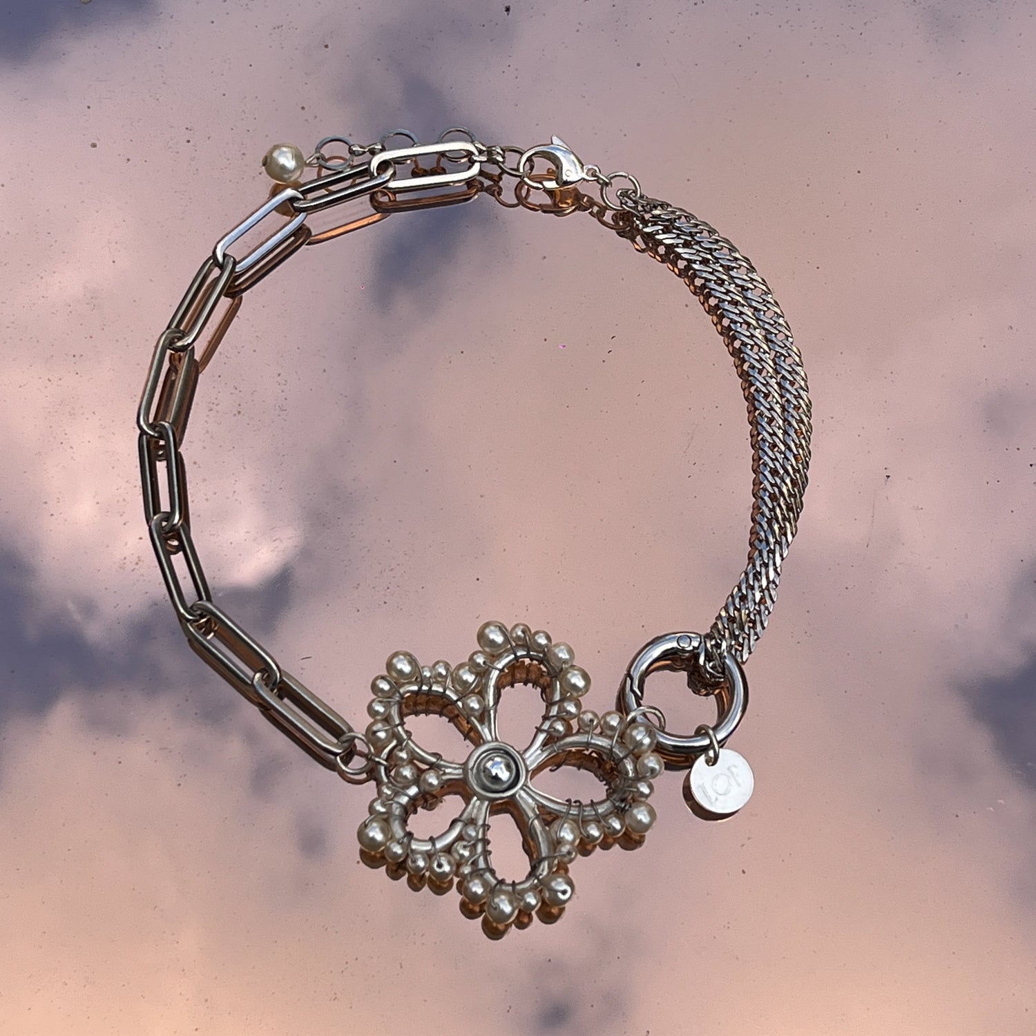 Collier Fantaisie Argenté Pailleté - Occasion - Sans Marque