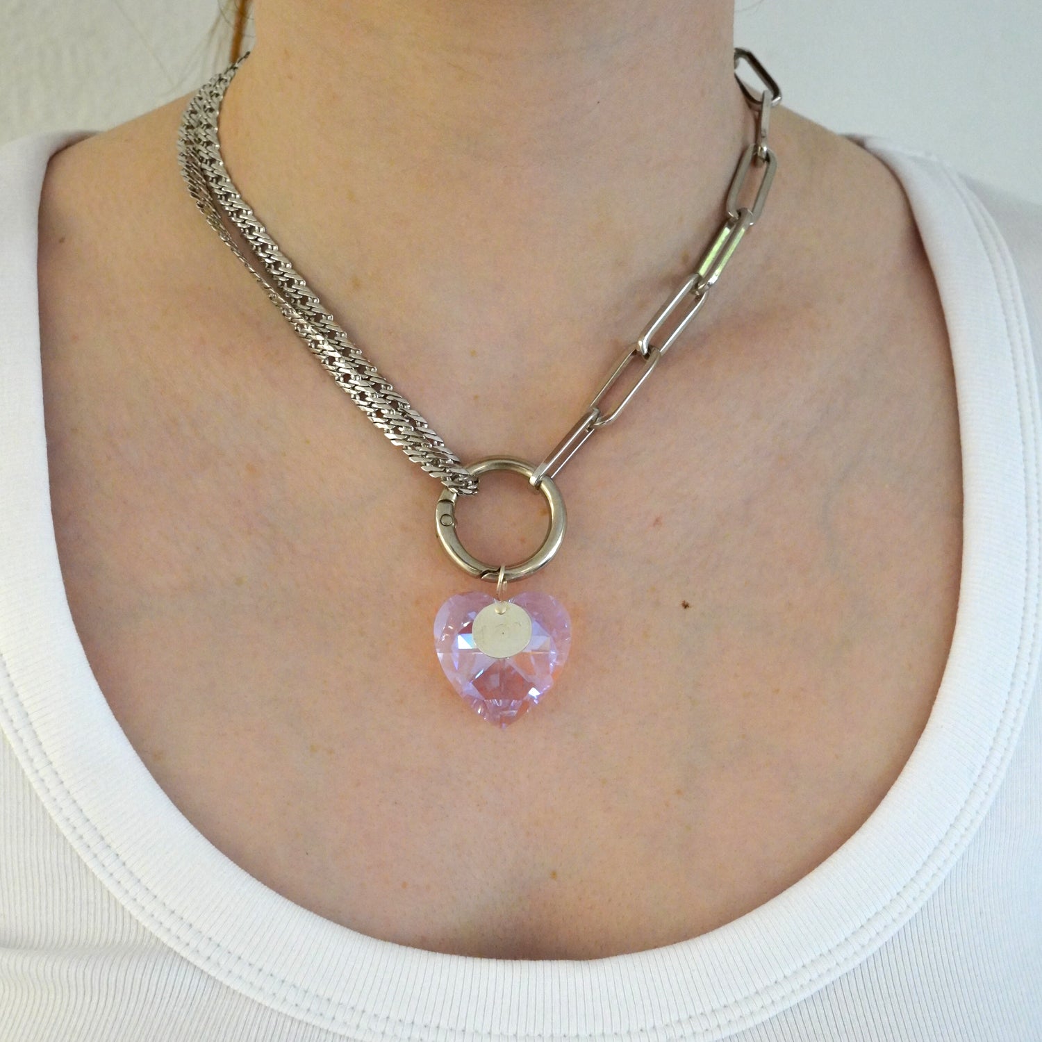 Collier coeur Crush - Rose &amp; argenté