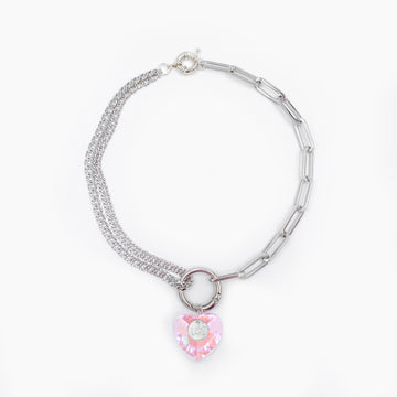Collier coeur Crush - Rose & argenté