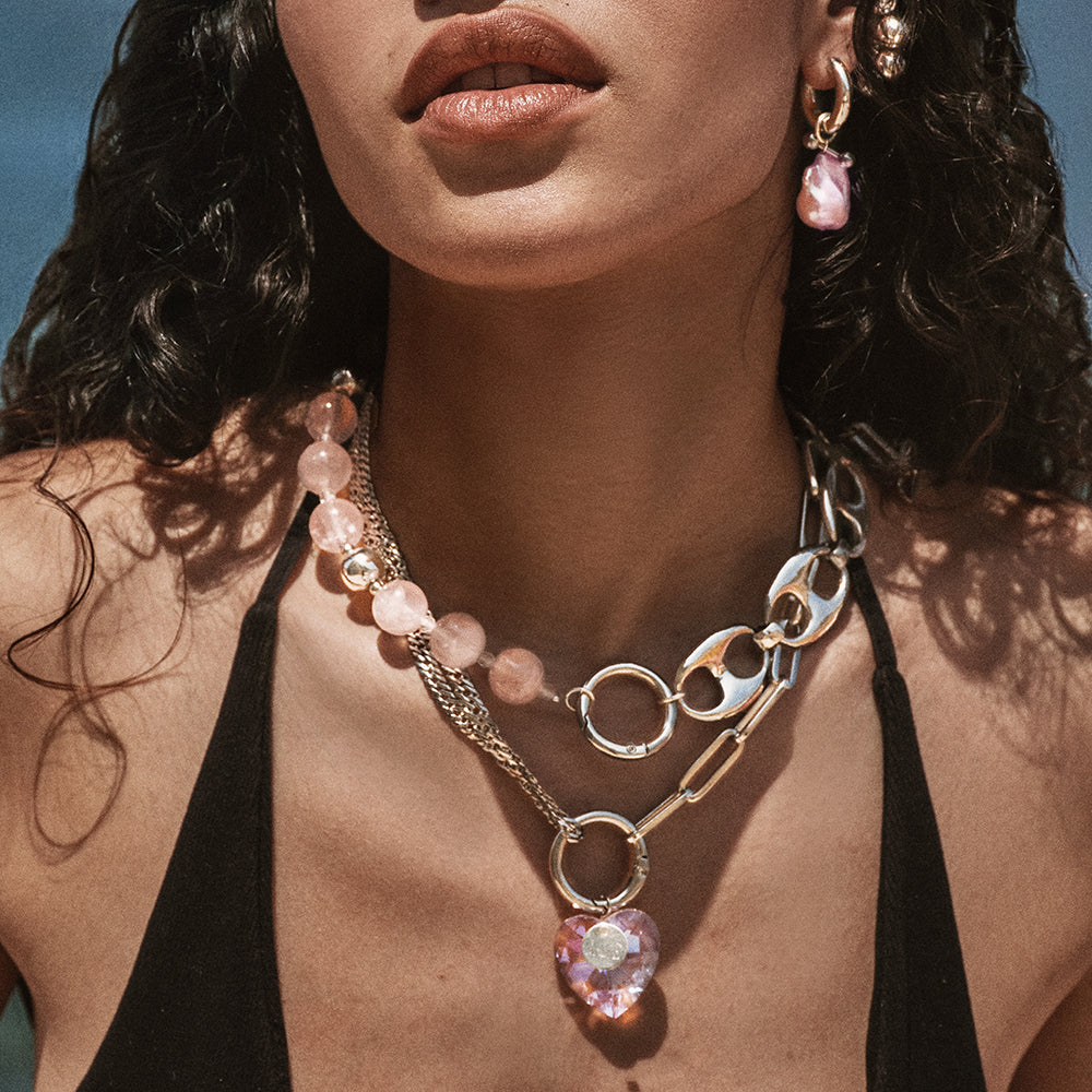 Collier coeur Crush - Rose &amp; argenté